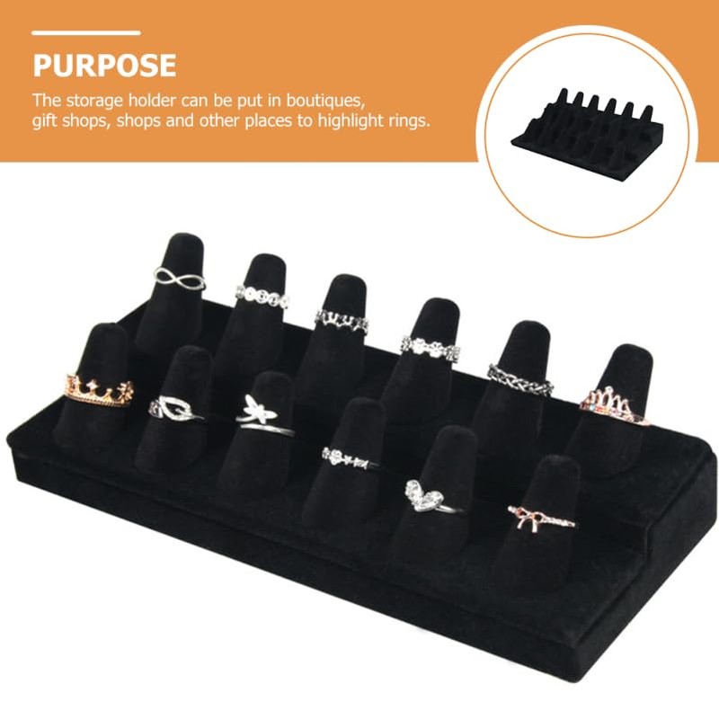 Baluue Black Cloth Desktop Ring Display Holder MDF Jewelry Modern