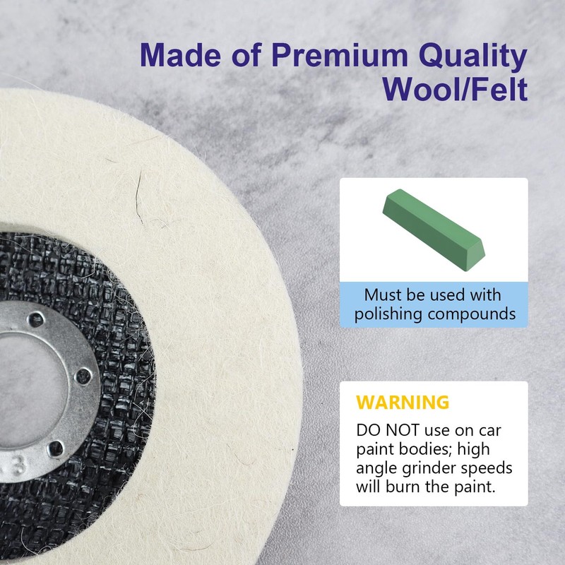 SCOTTCHEN Fiberglass Backing Wool Felt Polishing Wheel Disc,4-1/2" x 7/8"