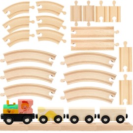 Hoarost 24 Pcs DIY Wooden Trains Unfinished Magnetic Wooden Train Cars with Wooden Train Track for Train Track Themed Party Supplies Birthday Gifts Craft Painting Activities