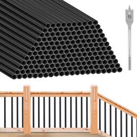 Yaocom 60 Pack 26" Aluminum Deck Balusters 3/4" Black Metal Railing, Hollow Round Outdoor Porch Spindles Indoor Stair Railing for Wood and Composite Deck