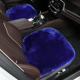 LLB Genuine Sheepskin Car Seat Cushion Seat Covers for Cars Trucks SUV Comfort Seat Protector Pad for Car Driver Seat Car Accessories for Women Office Chair Car Decor (Blue, Front Seat Cushion-1 Pc)