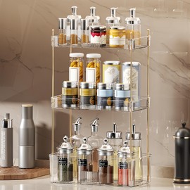 Tumecos Bathroom Countertop Organizer 3 Tier Acrylic Tray Vanity Counter Skincare Organizer Shelf Countertop Perfume Tray and Vanity Organizer, Makeup Cosmetic Storage(Clear)