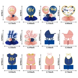12 piezas de decoración de revelación de género, centros de mesa para niño o niña, mesa de revelación de género, suministros de fiesta de panal, color azul marino, anuncio de embarazo, decoración de fiesta de baby shower