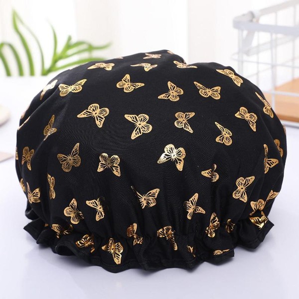 Double Layer Thickened Shower Cap, 1 Count Butterfly Pattern Waterproof