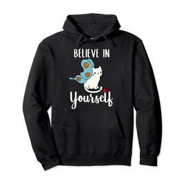 Cute Butterfly Cat and flower believe in yourself Girl Pullover Hoodie