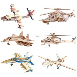 3D Wooden Puzzle - 6 Piece Set Aircraft & Helicopter Wooden Crafts Assembly Building Model Kits - Wood Aircraft & Helicopter STEM DIY Brain Teaser Puzzle for Kids and Adults Teens Boys Girls