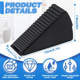 Sekonow Large Door Stopper - Heavy Duty Door Stop Wedge Stainless Steel Rubber Door Stoppers for Bottom of Door, 2.8in Tall Adjustable Doorstop Suits Any Heavy Door, Black