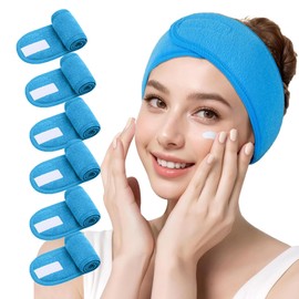 LF line Spa Headband Ultra Soft Adjustable Face Wash Headband Terry Cloth Stretch Make Up Wrap for Face Washing, Shower and Yoga 6 Pack Blue