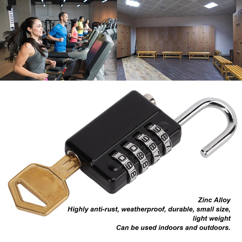 Gym Bag Locker Padlock 4 Digit Combination Zinc Alloy Black