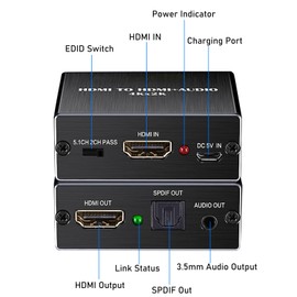 4K x 2K HDMI Audio Extractor Converter, HDMI Audio Splitter Converter, HDMI Sound Extractor, HDMI Optical Splitter Adapter, HDMI to HDMI Audio and Optical SPDIF + 3.5 mm Stereo Audio Output Adapter