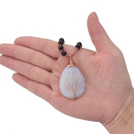 Top Plaza Healing Crystal Amethyst Necklace Natural Stone Beads Life Tree Wire Wrapped Teardrop Gemstone Pendant Jewelry for Women Mom, Alloy & Healing Crystals