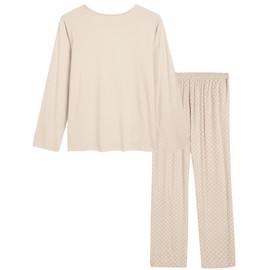 Amorbella Wicking Bamboo Pyjamas/PJs Set for Women Long Sleeve/Pants Breathable Cooling Nightwear for All Seasons (Creamy White, XL)