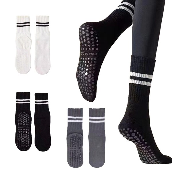 FWORUAIS 4 Pairs Pilates Yoga Socks Non Slip Grip Socks