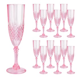CHICERA 12 Pcs Pink Plastic Champagne Flutes,Pink Champagne Glasses Bulk, Made of Durable Plastic Material Can be Used for Weddings, Everyday Fun Parties and More!