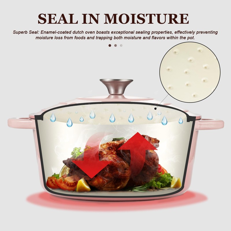 Overmont Enameled Cast Iron Dutch Oven - 7QT Pot with