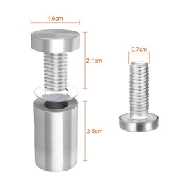 Pack of 20 Wall Spacers, 12 x 25 mm Spacer Screws, Stainless Steel, Glass Spacers for Billboards, Exhibitions, Solid Glass