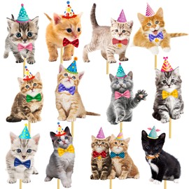 Cat Centerpiece Sticks 26pcs Cat Birthday Party Supplies Kitten Birthday Decorations Cat Party Favor Table Decorations for Kitten Baby Shower Pet Cat Birthday Party Table Toppers Photo Booth Props