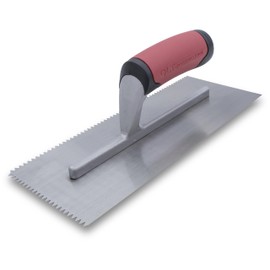 Marshalltown QLT Notched Trowels - Spot Welded (11 x 4-1/2), Soft Grip Handle Material, V-Shaped Notch Shape, 4.5mm X-Notch Size, 0mm Z-Notch Size, 4mm Y-Notch Size, Curved Handle Style, NT677