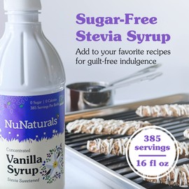 NuNaturals Stevia Syrup, Sugar-Free Sweetener, Plant-Based Sugar Substitute, Zero Calorie, Sugar-Free Syrup, Vanilla, 16 oz