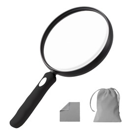 10X Large Magnifying Glass for Reading, Upgraded Handheld Magnifier with 5.12inch Anti-Glare Lens, Non-Slip Handle for Close Work, Seniors Reading, Kids Nature Exploration, Hobby Observation