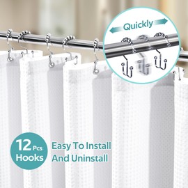 Vipfree 3 in 1 Shower Curtain Set, Waffle Shower Curtain and Liner Set with 12 Double Sided Shower Curtain Hooks, 258GSM Luxury Weighted Cloth Shower Curtains for Bathroom, 72 W x 72 H, White