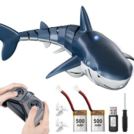 JUKUDAHU Remote Control Shark Toy for Kids Ages 3 4 5 6 7 8 9-2.4Ghz RC Electrical Shark with Light and Water Spraying, Shark for Swimming Pool Bath, Summer Water Outdoor Toy Gifts for Ages 6+ Boys