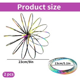 Pack of 2 Flow Rings Toy, Loop Lasso, 3D Arm Spring Magical, Flow Ring, Stainless Steel, Multi-Sensor, Educational, Magic Flow Anti-Stress Toy, Interactive Spiral Toy for Adults Teens