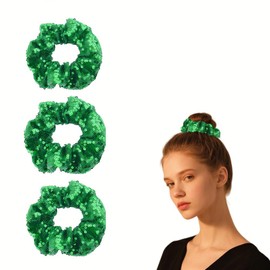 Green Sequin Hair Band for Women Girls Sparkly Glitter Hair Bobbles Green Scrunchie for Girls Women Sequin Ponytail Holder