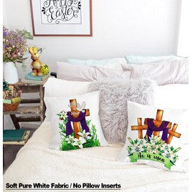 CARRIE HOME He is Risen Religious Easter Pillow Covers 18x18 Set of 2, Christian Easter Decor Purple Cross Throw Pillow Covers 18 x 18, He is Risen Decor Pillows for Home Couch and Sofa