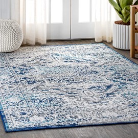 JONATHAN Y MDP100B-4 Modern Vintage Medallion Indoor Area -Rug Country Floral Easy -Cleaning Bedroom Kitchen Living Room, 4 X 6, Navy/Light Grey