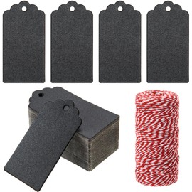 360 Pcs Black Gift Tags Christmas Shimmer Paper Gift Tags with Hole Rectangle Hanging Gift Labels with String for Christmas DIY Crafts Holiday Present Wrapping Party Favors,1.89x3.62