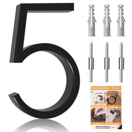 Briout 5" Modern House Numbers for Outside, Address Numbers for House with Nail Kits, Zinc Alloy Exterior House Numbers for Home Door Garden Street, High Gloss Black (5)