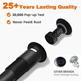 RUITHOE Matte Black Bathroom Sink Drain with Overflow, Bathroom Sink Stopper for Bathroom Vanity Vessel Sink, Rapid Draining Plastic Pop Up Drain with Hair Catcher Anti-Clog Strainer