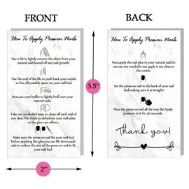 Press-On Nail Application Instructions Cards, Aftercare Instructions Cards, DIY Press-On Nail Kit 50 Pack, 2 x 3.5" inch Business Card Size