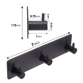 Black Adhesive Towel Hooks for Bathrooms Wall Mount no drill Shower heavy duty Wall Hook self adhesive towel rack Stick On Wall Coats Hooks Stainless Steel Adhesive hanger for Kitchen,Door,Key,3 Hooks