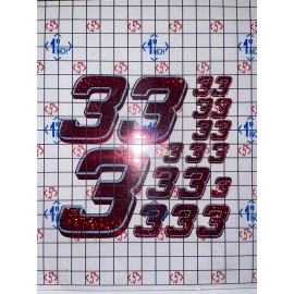 Unbranded Red Sparkle w/ Red Sparkle Shadow/baby Blue. Outline #3’s Racing Numbers  Box L4