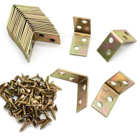 ATB-Foger Pack of 20 Yellow Galvanised Angle Brackets 90 Degree Angle Connector Shelf Support with Screws Used for Installing Shelf Support (25 x 25 15 mm)