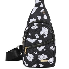 Maxoner Stylish Chic Quilted Design Small sling chest bag for women, Trendy multi zipper pockets adjustable crossbody backpack daypack shoulder fanny pack for Travel, Sports, Running, Hiking, and Daily Use - Color: Black cow
