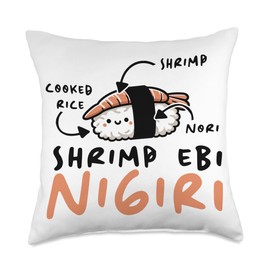 Shrimp Ebi Nigiri Anime - Cute Kawaii Food Japanese Sushi Throw Pillow