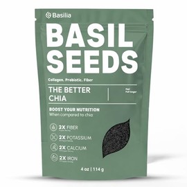 Basilia Basil Seeds for Eating | The Original Loaded Water | 2x More Fiber than Chia | Nutrition-Packed Edible Basil Seeds Superfood for Breakfast, Smoothies & Drinks | Keto Friendly & Gluten Free | 4oz Bag (4oz)