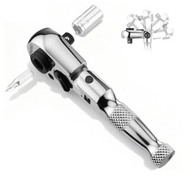WORKPRO 1/4" Drive Stubby Ratchet, 2-In-1 Socket Wrench Flex Head Ratchet & Bit Driver, Reversible Direction Switch, CrMo Alloy, 72-Tooth, Compact Hand Tools for Home Repair & Tight Spaces