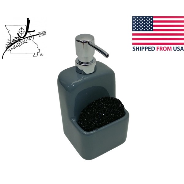 Unbranded Gray Flannel Gloss Ceramic Soap Dispensor Pump With Scrubby