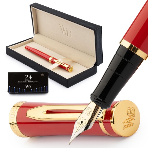 Wordsworth & Black Fountain Pen Set, Medium Nib, Includes 24