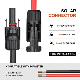 COCOSY 24 PCS Solar Panel Connectors 6/12/22/32/50 Pairs Options 12 Pairs 10AWG 12AWG 14AWG Photovoltaic Connectors with Wrench, Male and Female Connectors for Photovoltaic PV DIY Cable, Black