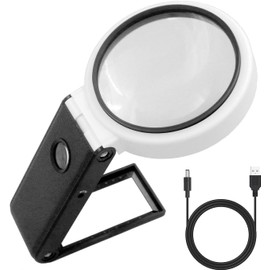 Lupa de Mano 10X 25X con Luz y Soporte, Lupa Plegable o Lupa de escritorio con Luces LED iluminadas para Personas Mayores que Leen, Trabajan de Cerca, Inspeccionan Monedas y Joyas de Reparación