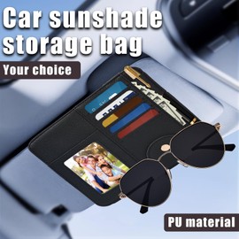 Peisicne Visor Organizer, Black Sunglass Holder For Car, Sunvisor Organizers with Multiple Pockets and Picture Frame, Essential Car Interior Accessories for Women and Men