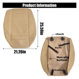 GLSOWEE Leather Car Seat Cover, Auto Front Bottom Seat Cover Luxury Car Seat Protector Anti-Slip Waterproof Cushion Cover with Storage Pocket, for Most Cars, Trucks, SUVs (Beige)