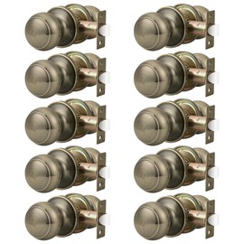 Probrico Closet Door Knobs Antique Brass, Interior Door Knobs No Lock for Hallway/Closet, Passage Door Handles, Keyless, 10 Pack