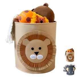 Sumneo Pattumiera e organizer per giocattoli, 35 x 35 cm, design carino, cestino multifunzionale per giocattoli, abbigliamento per bambini, cameretta dei bambini (Il leone)