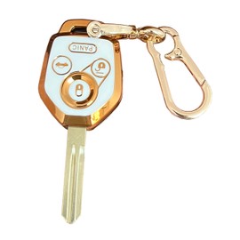 QIXIUBIA for Subaru Key Fob Cover Smart Key Shell with Gold Keychain Fit for Subaru Impreza Legacy Outback (White)